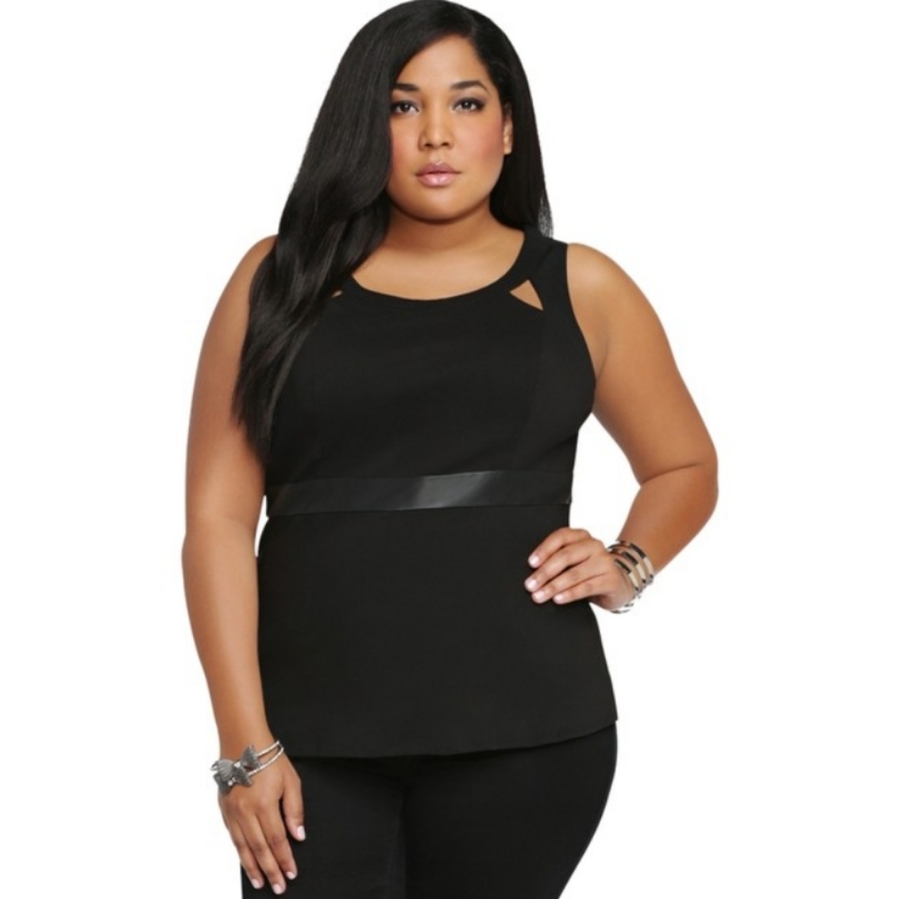Torrid Faux Leather Trim Peplum Top Size 12 Stretchy Tank